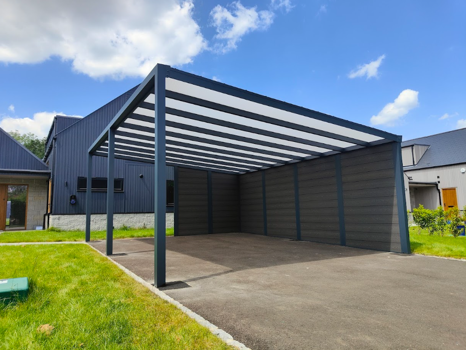 Modern aluminium carport installed at home, ashfrd, uk